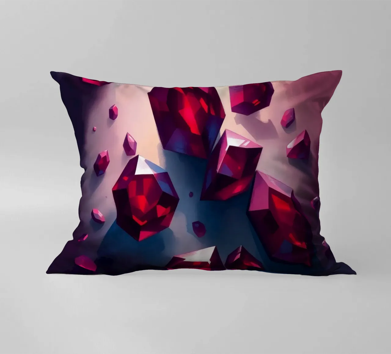Cristalli rossi scintillanti sparsi su uno sfondo variopinto con cuscino da DesignDoodle