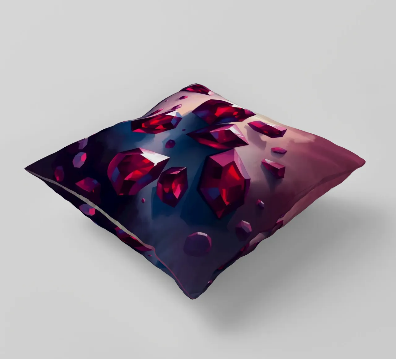 Cristalli rossi scintillanti sparsi su uno sfondo variopinto con cuscino da DesignDoodle