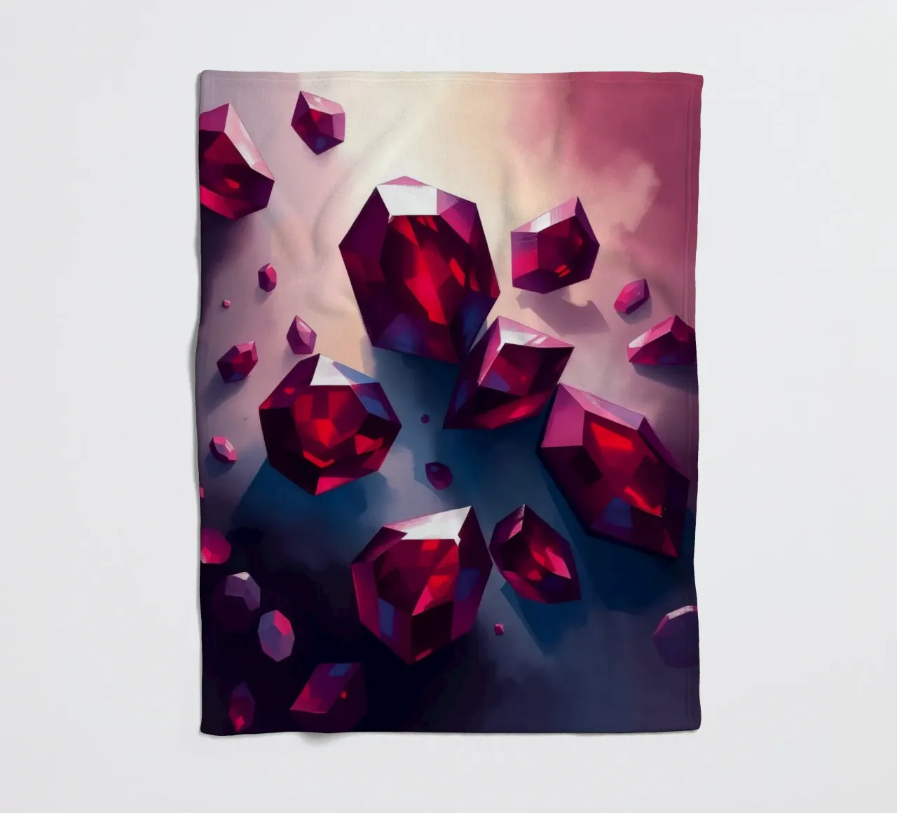 Shimmering red crystals scattered on a colorful background w fleece blanket by DesignDoodle