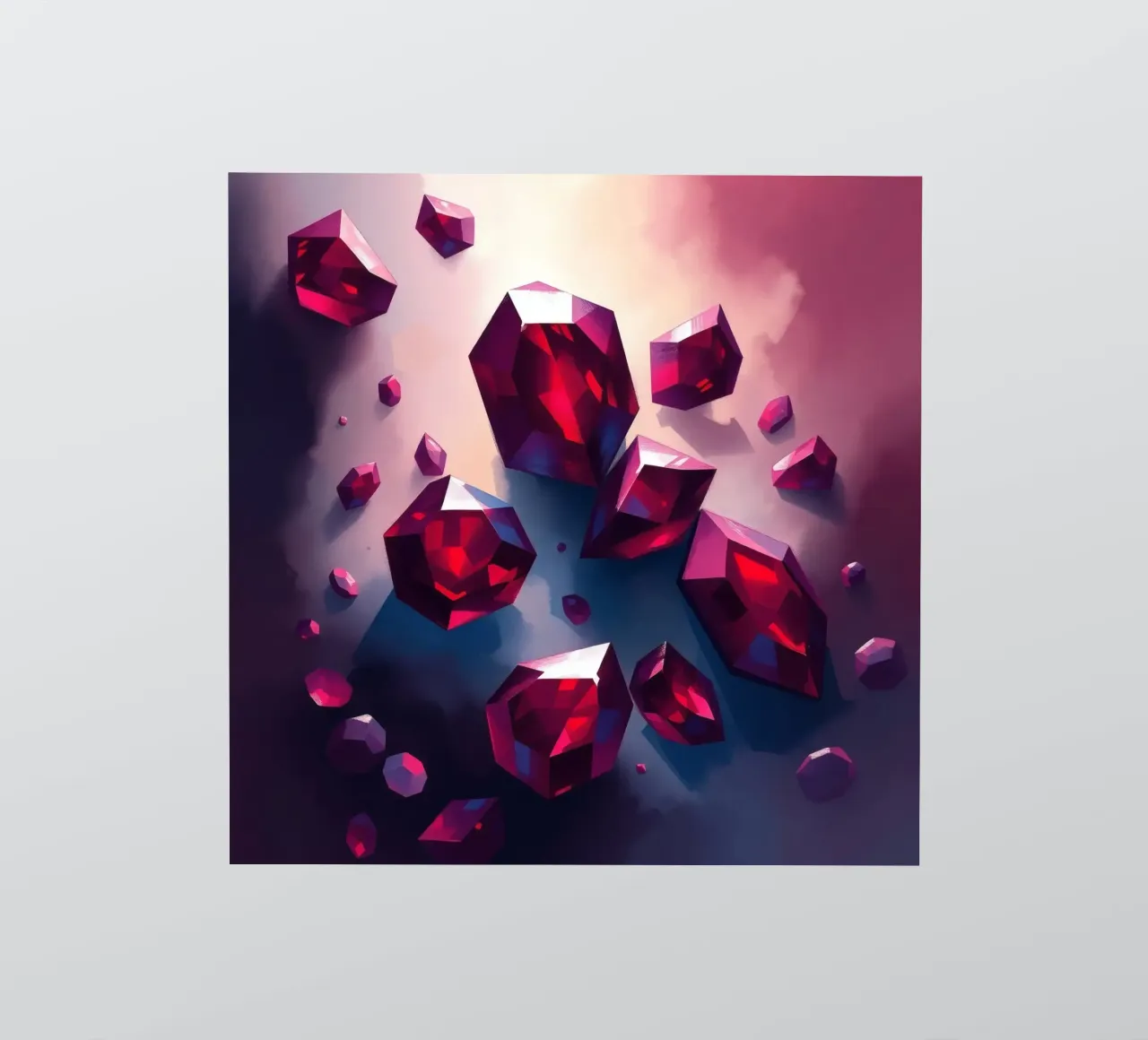Shimmering red crystals scattered on a colorful background w sticker by DesignDoodle