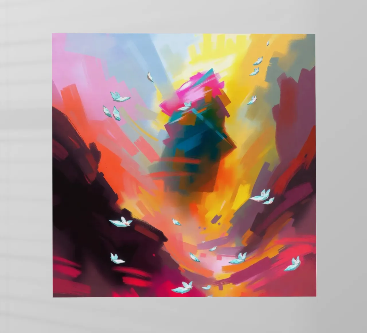 paesaggio astratto con uccelli in volo e struttura torreggiante pellicola backlit da DesignDoodle