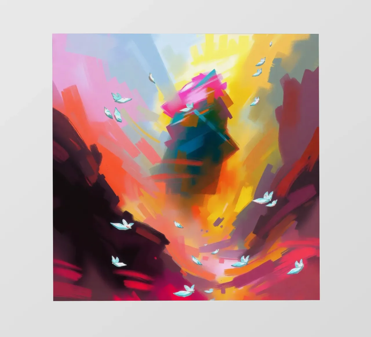 paesaggio astratto con uccelli in volo e struttura torreggiante pellicola backlit da DesignDoodle