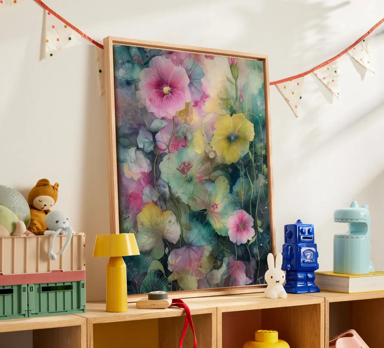 Flowers Watercolor art D tela con Cornice a cassetta da Mateo