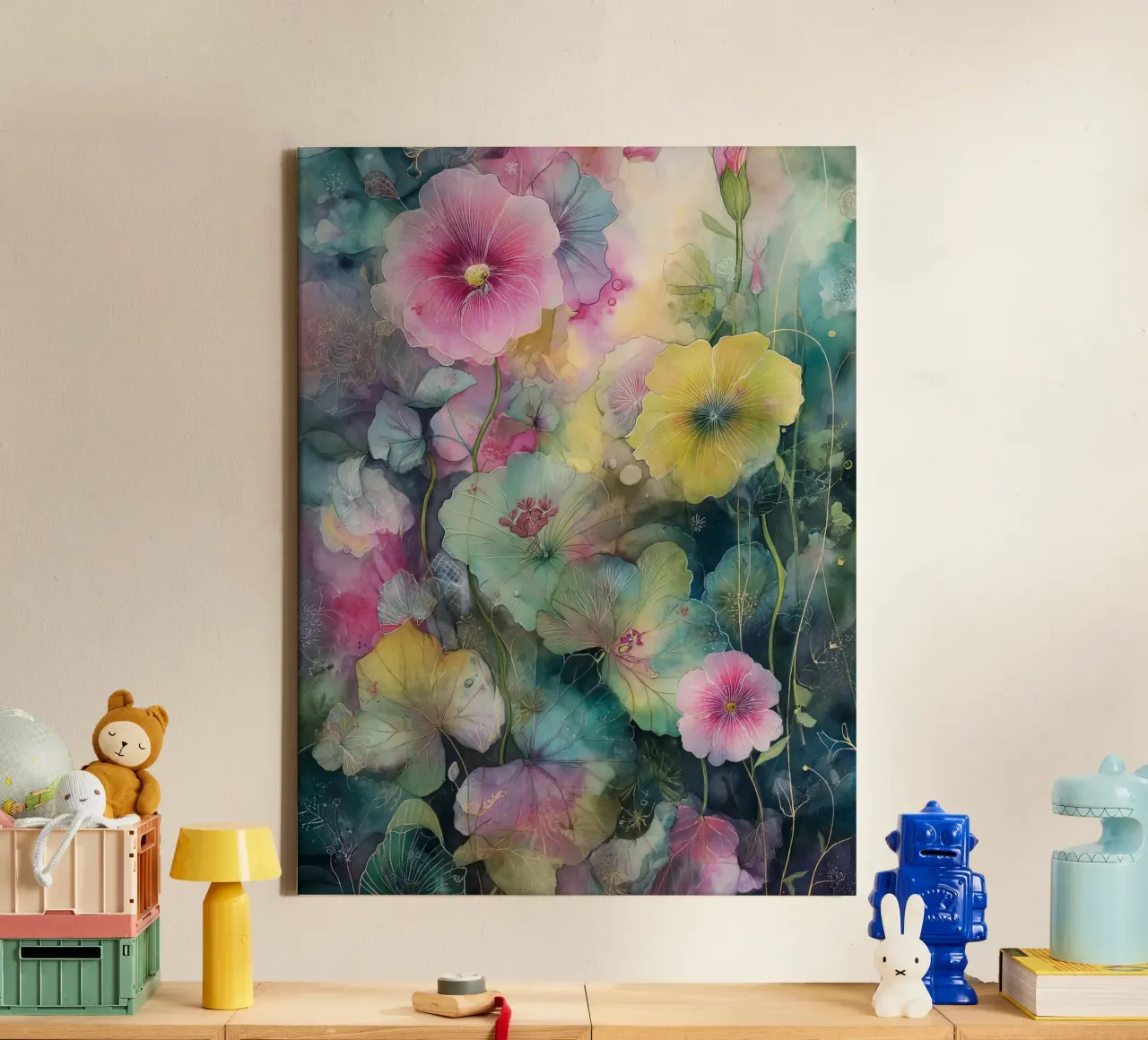 Flowers Watercolor art D tela con Cornice a cassetta da Mateo