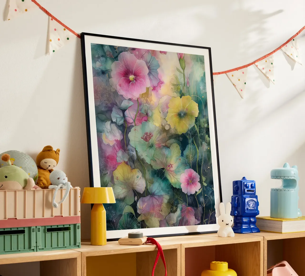 Flowers Watercolor art D poster con telaio in legno da Mateo