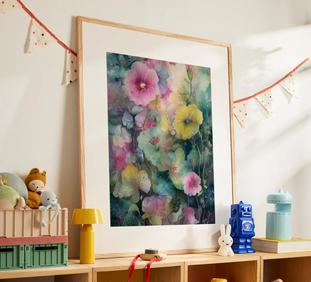 Flowers Watercolor art D poster con telaio in legno da Mateo