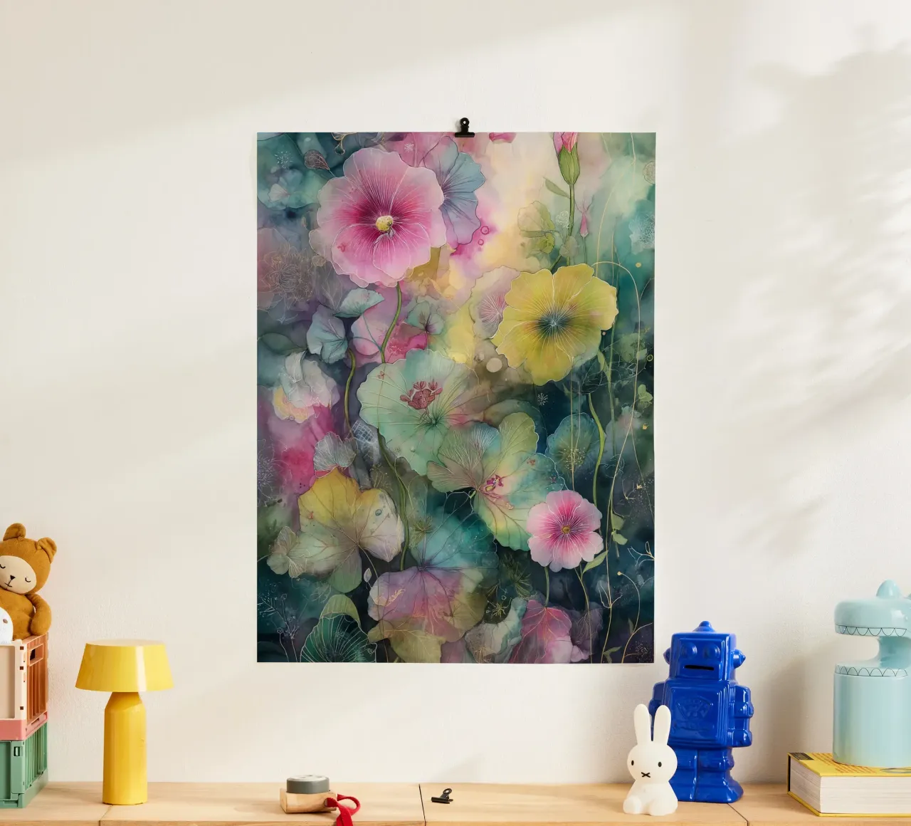 Flowers Watercolor art D poster con telaio in legno da Mateo