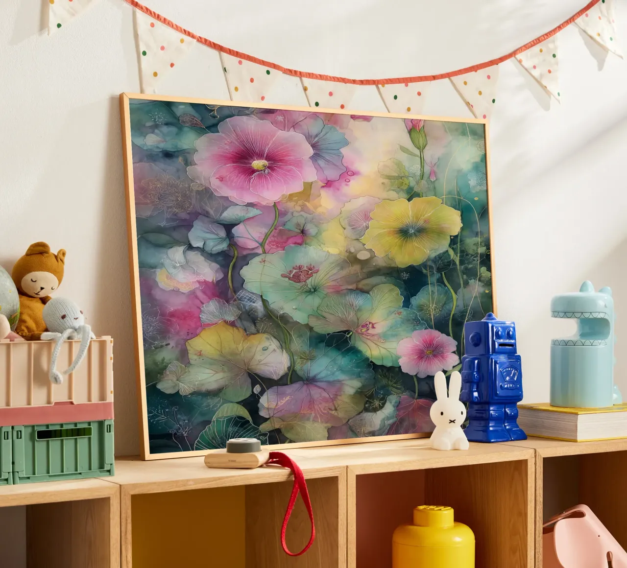Flowers Watercolor art D poster con telaio in legno da Mateo