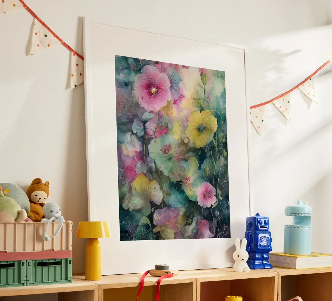 Flowers Watercolor art D poster con telaio in legno da Mateo
