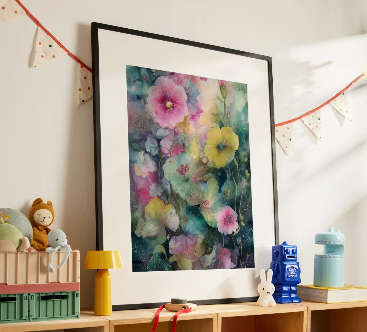Flowers Watercolor art D poster con telaio in legno da Mateo