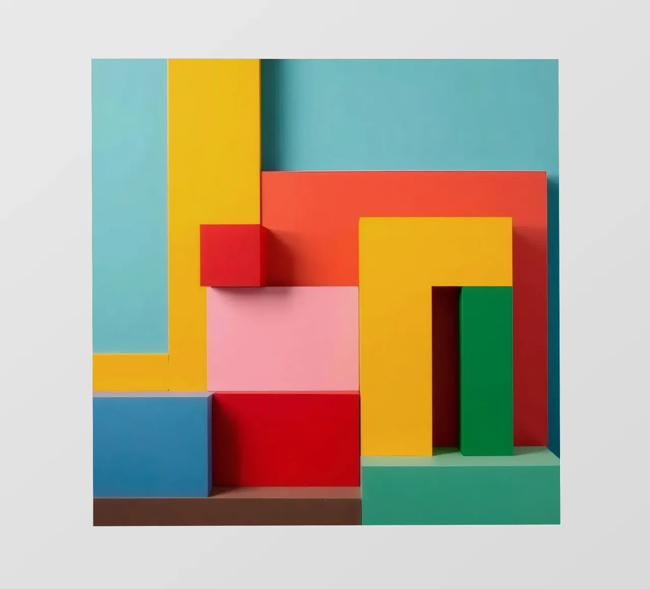 Bright colored geometric shapes create an abstract wall art photo wallpaper by DesignDoodle