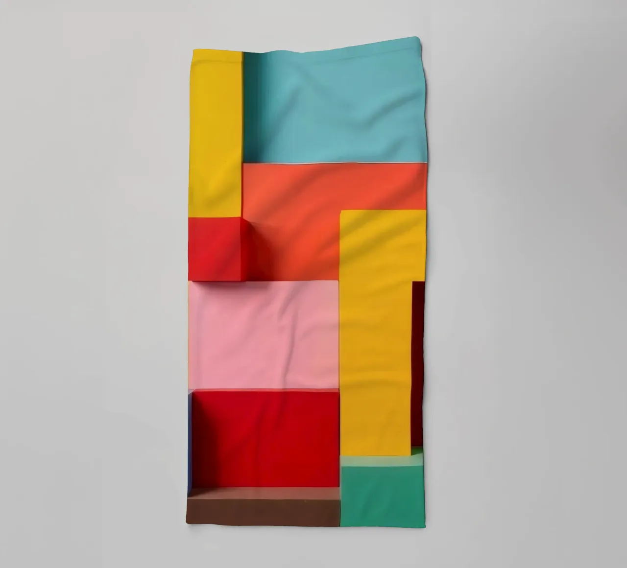Bright colored geometric shapes create an abstract wall art towel by DesignDoodle