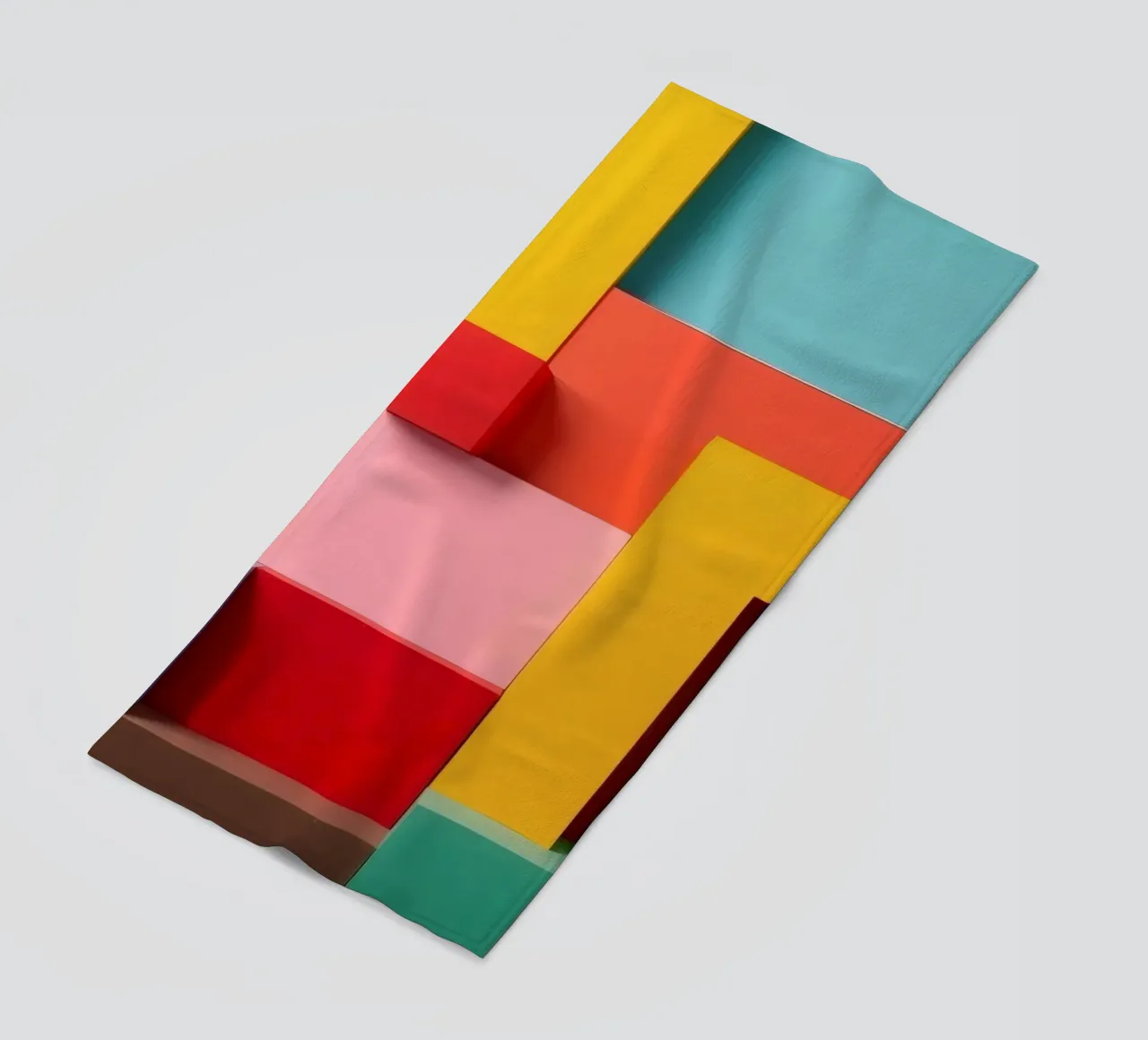 Bright colored geometric shapes create an abstract wall art beach towel by DesignDoodle