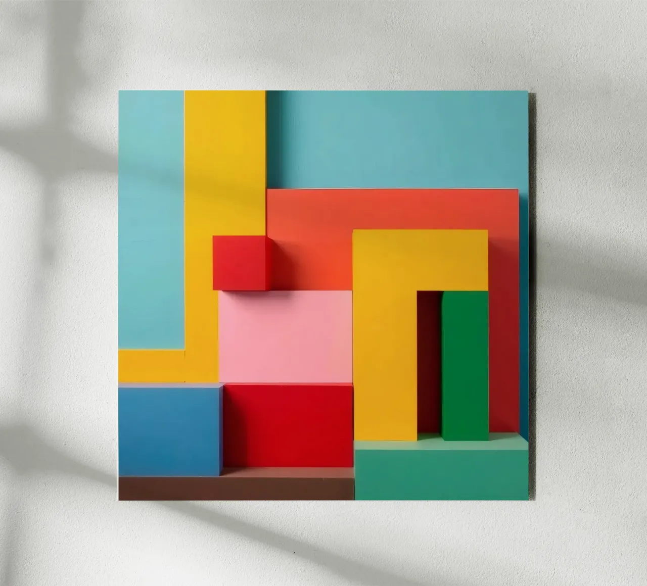 Bright colored geometric shapes create an abstract wall art alu-dibond by DesignDoodle