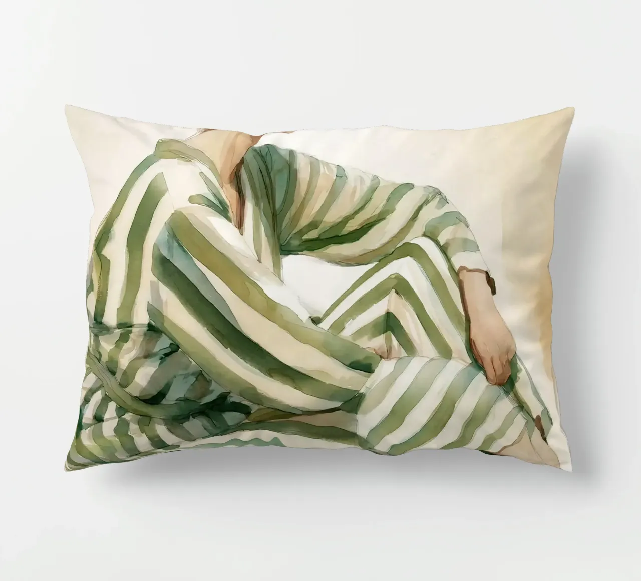 Portrait d'une femme assise, vêtue d'une robe verte à rayures coussin de Take Your Art BV