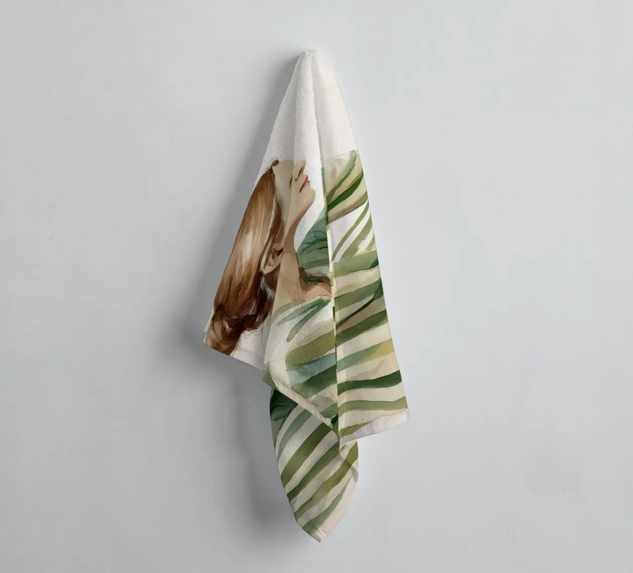 Portrait d'une femme assise, vêtue d'une robe verte à rayures serviette de bain de Take Your Art BV