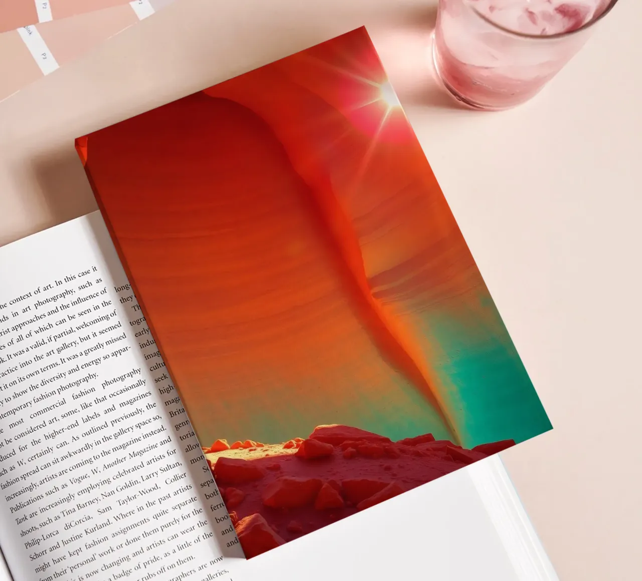 Solar flare illuminating orange cliffs in enchanting desert notebook by DesignDoodle