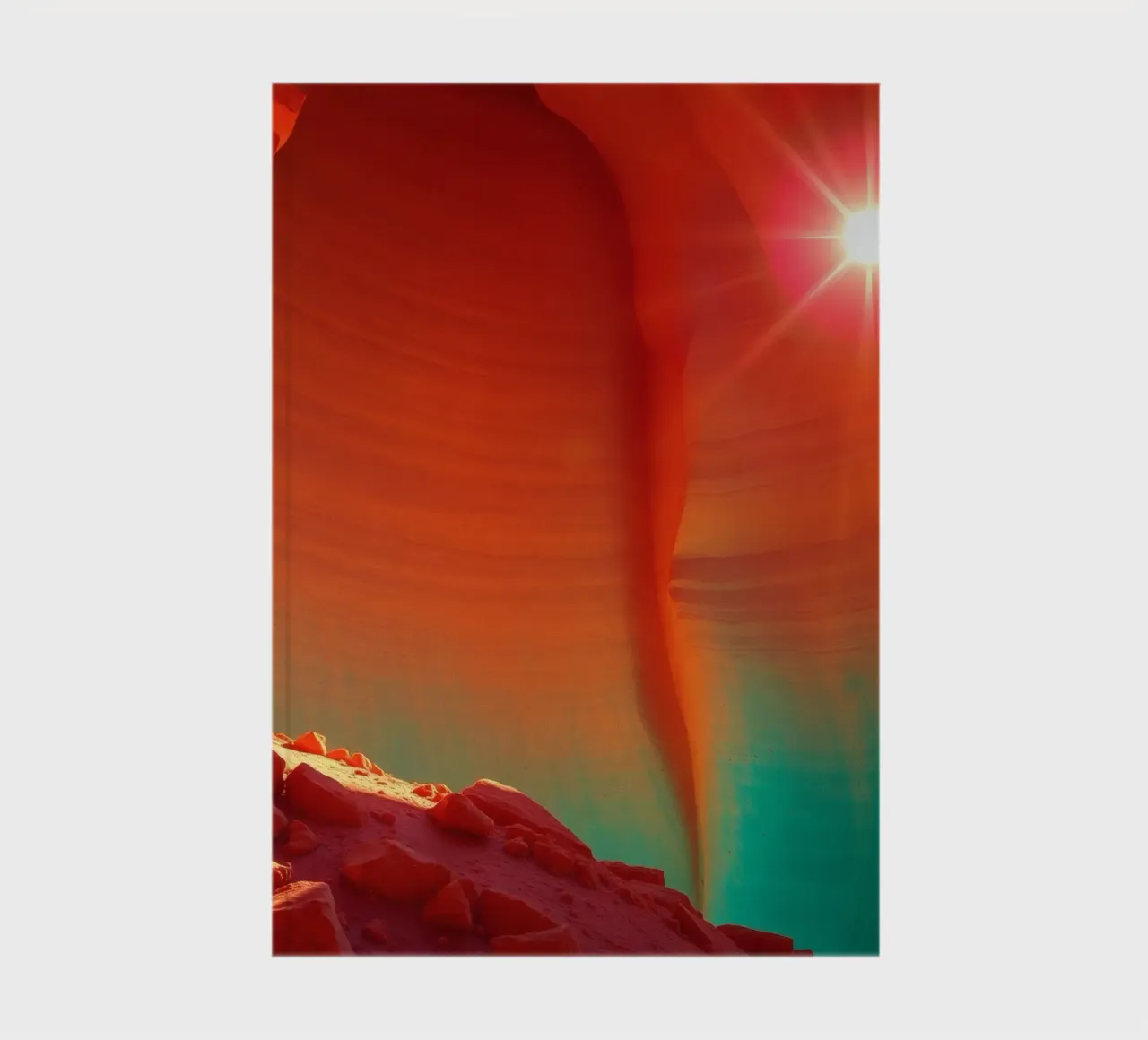 Solar flare illuminating orange cliffs in enchanting desert notebook by DesignDoodle