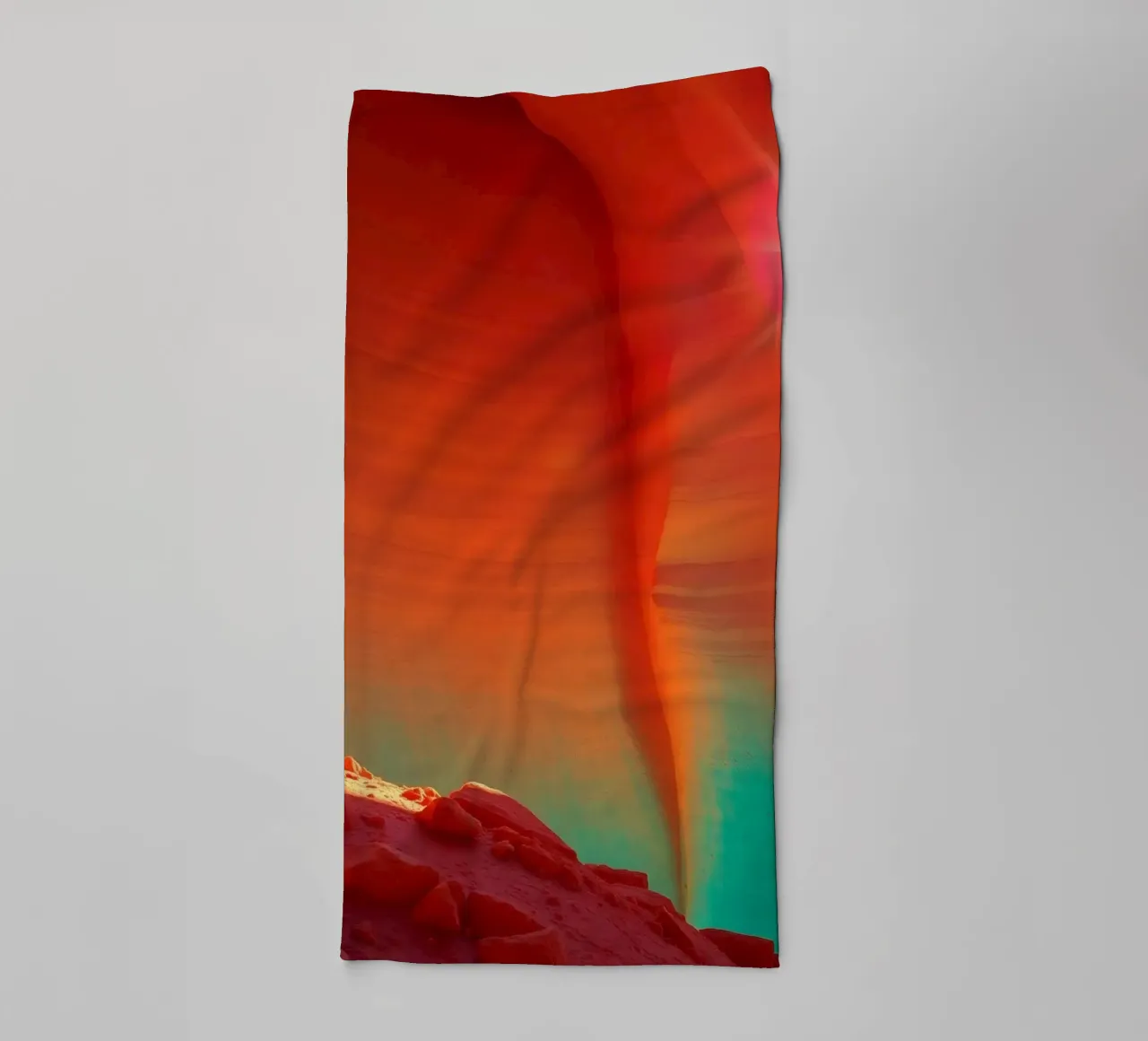 Solar flare illuminating orange cliffs in enchanting desert towel by DesignDoodle