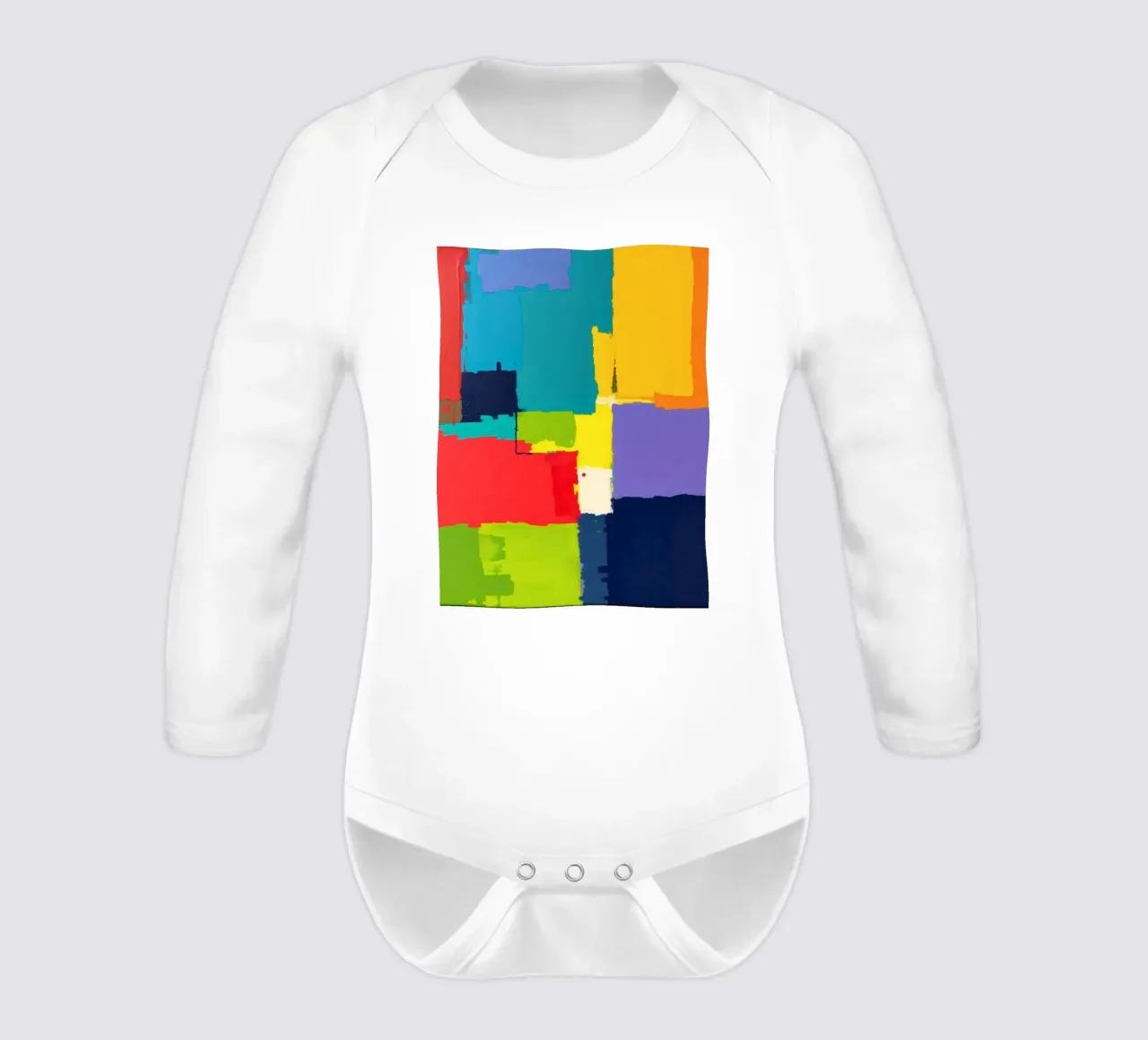 abstract painting with vibrant geometric shapes long-sleeve baby romper by DesignDoodle