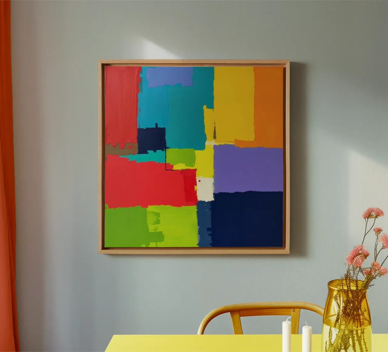 pittura astratta con forme geometriche vivaci tela con Cornice a cassetta da DesignDoodle