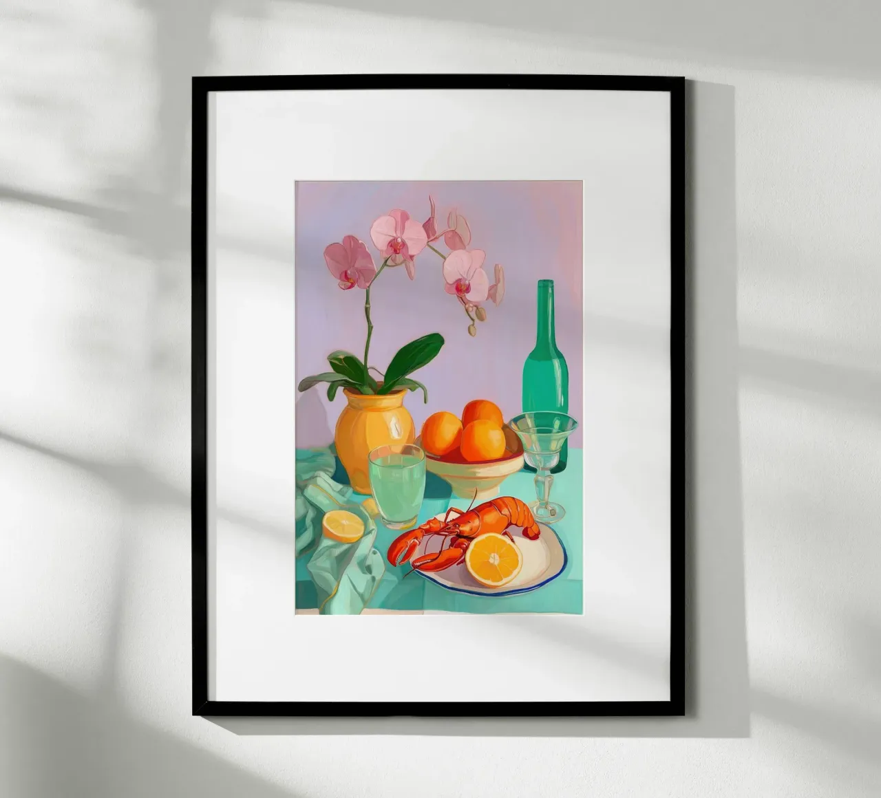 Natura morta con aragosta, orchidee e agrumi poster da Melloi Art Print