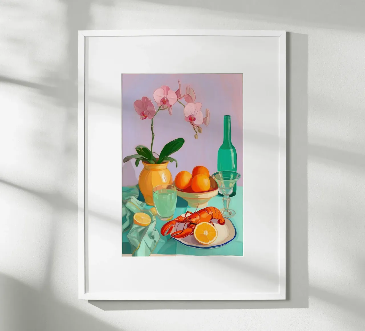Natura morta con aragosta, orchidee e agrumi poster da Melloi Art Print
