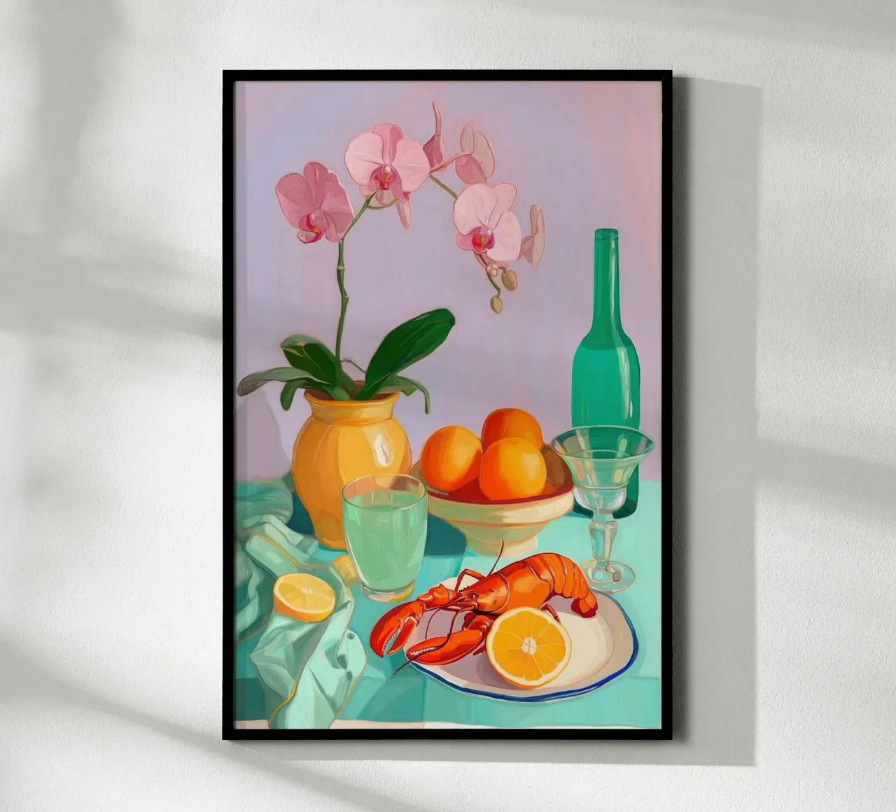 Natura morta con aragosta, orchidee e agrumi poster da Melloi Art Print