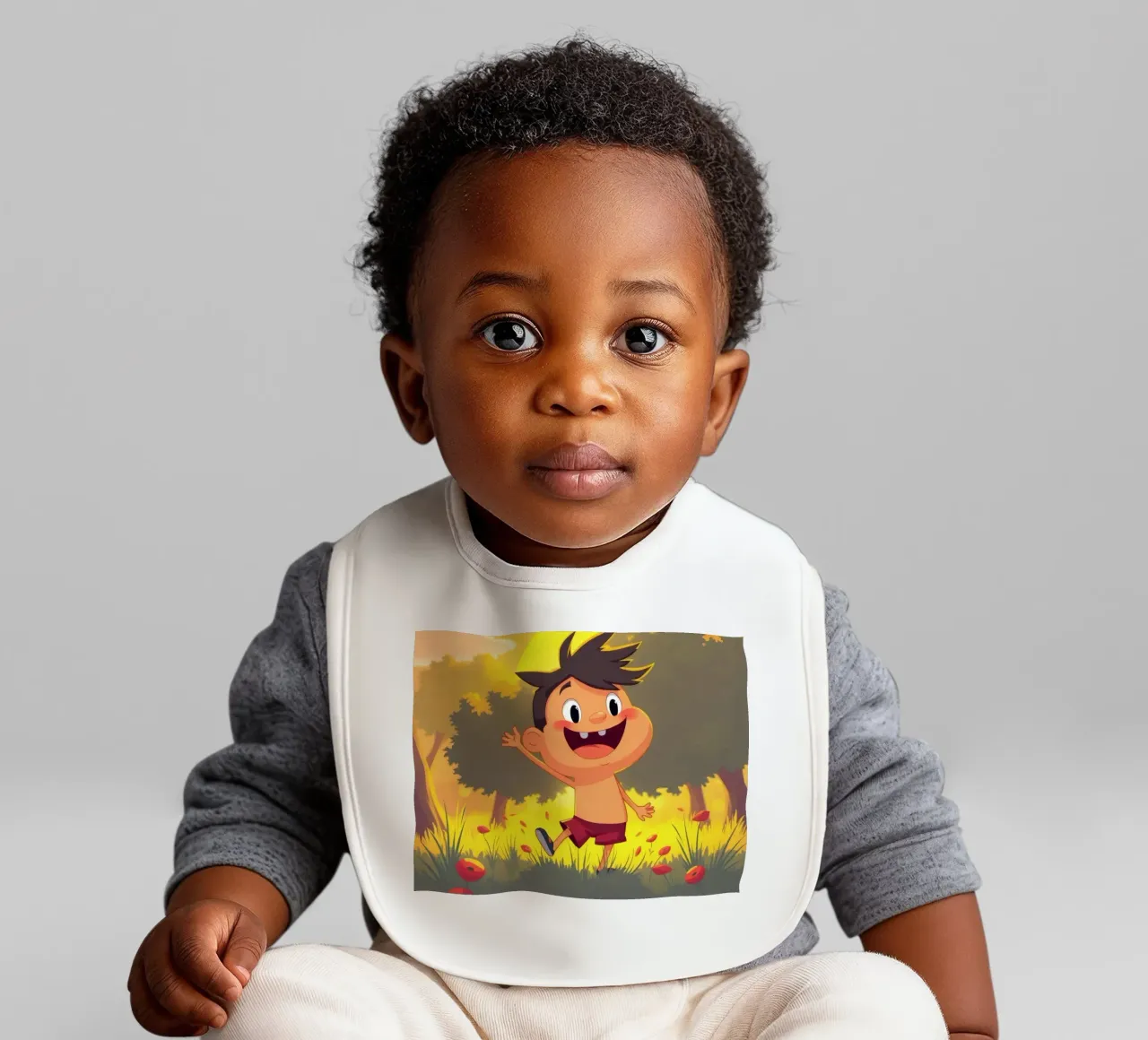 Bambino felice che gioca in un prato pieno di sole bavaglino da DesignDoodle