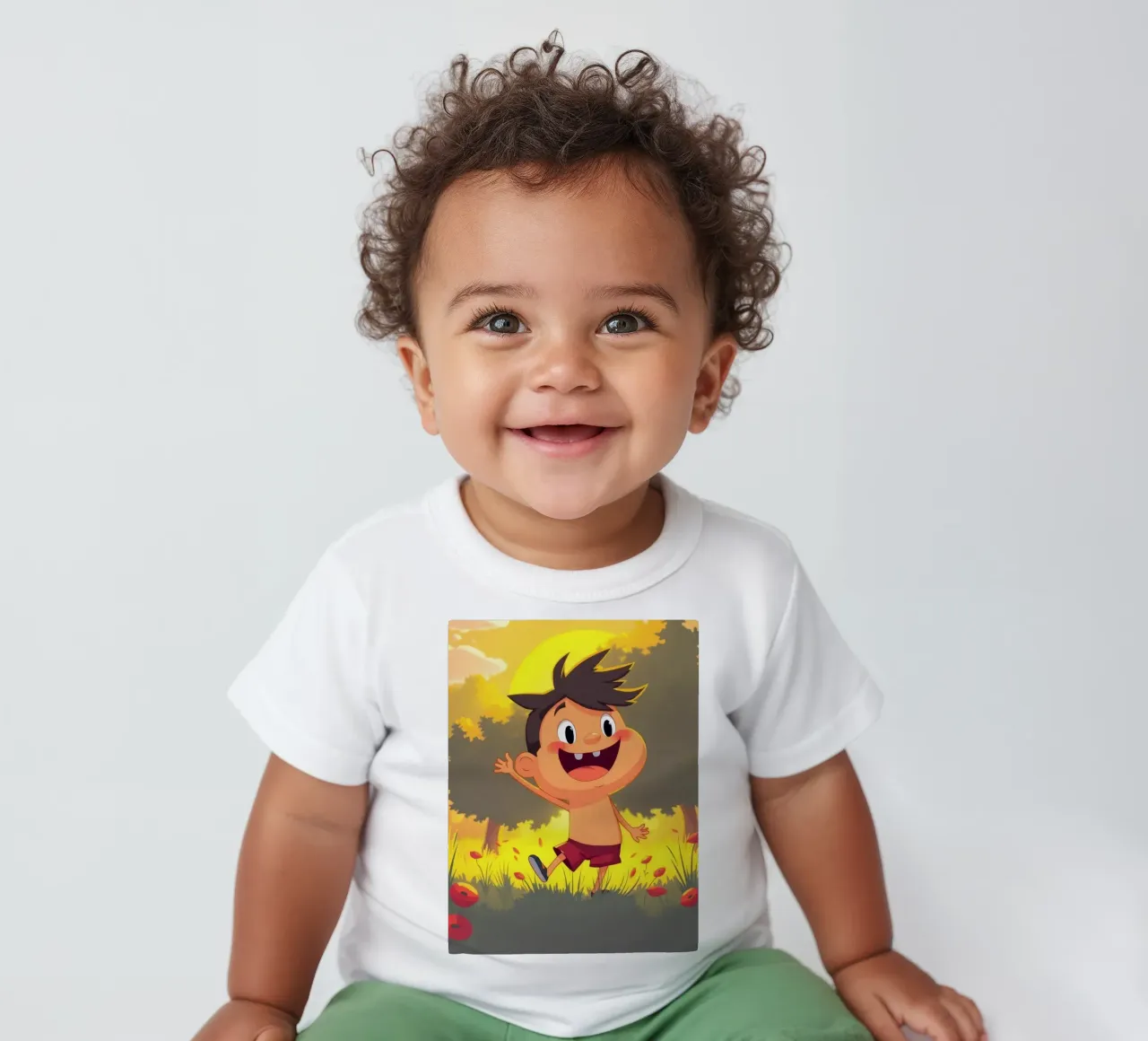 Bambino felice che gioca in un prato pieno di sole maglietta neonato da DesignDoodle
