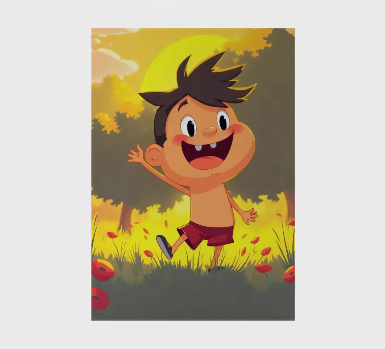Enfant heureux jouant dans une prairie ensoleillée remplie carnet de notes de DesignDoodle