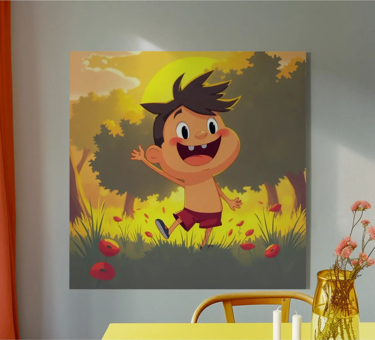 Bambino felice che gioca in un prato pieno di sole plexiglass da DesignDoodle