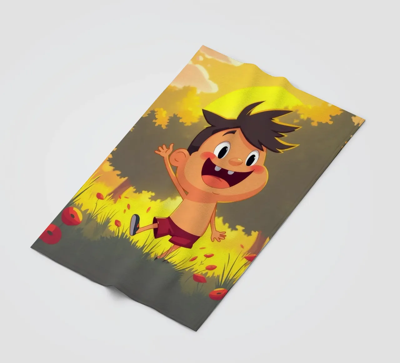 Vrolijk spelend kind in een zonnige weide fleecedeken van DesignDoodle