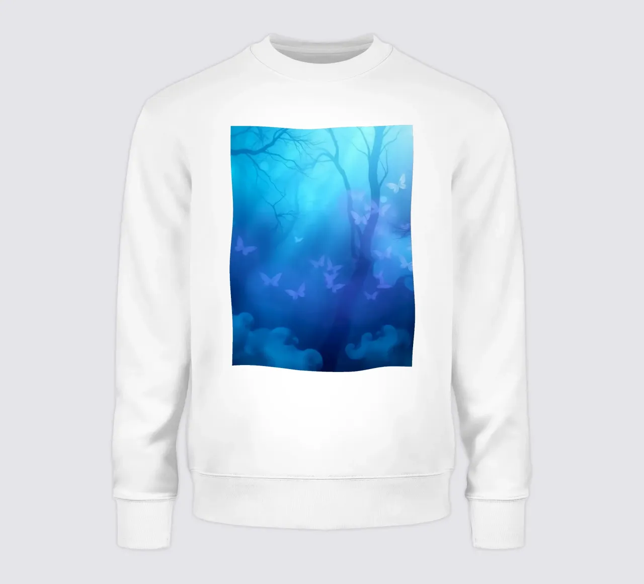 scena di foresta con farfalle nei toni del blu e del viola felpa da DesignDoodle