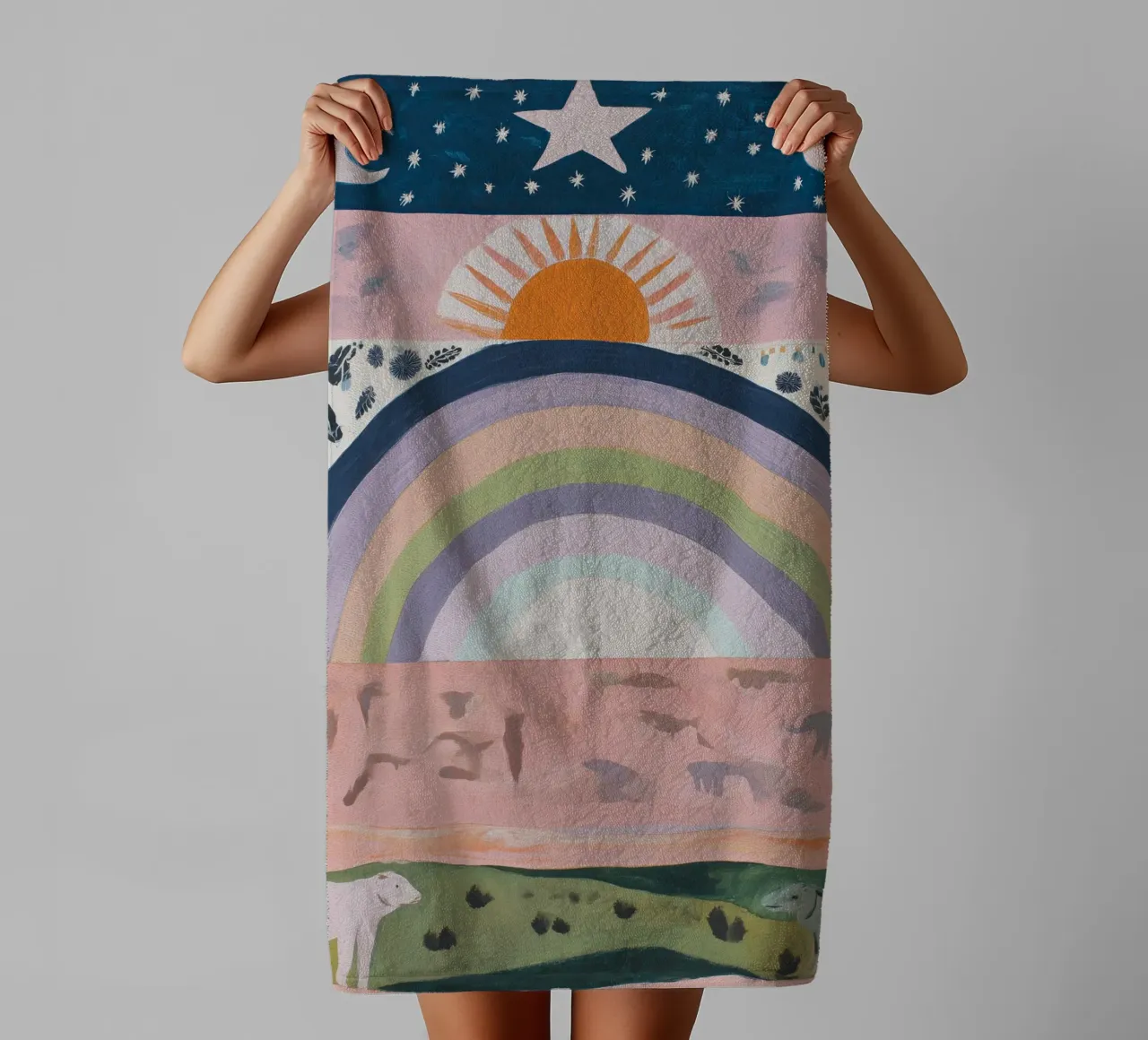 Boho Regenboog Print badhanddoek van Boheme