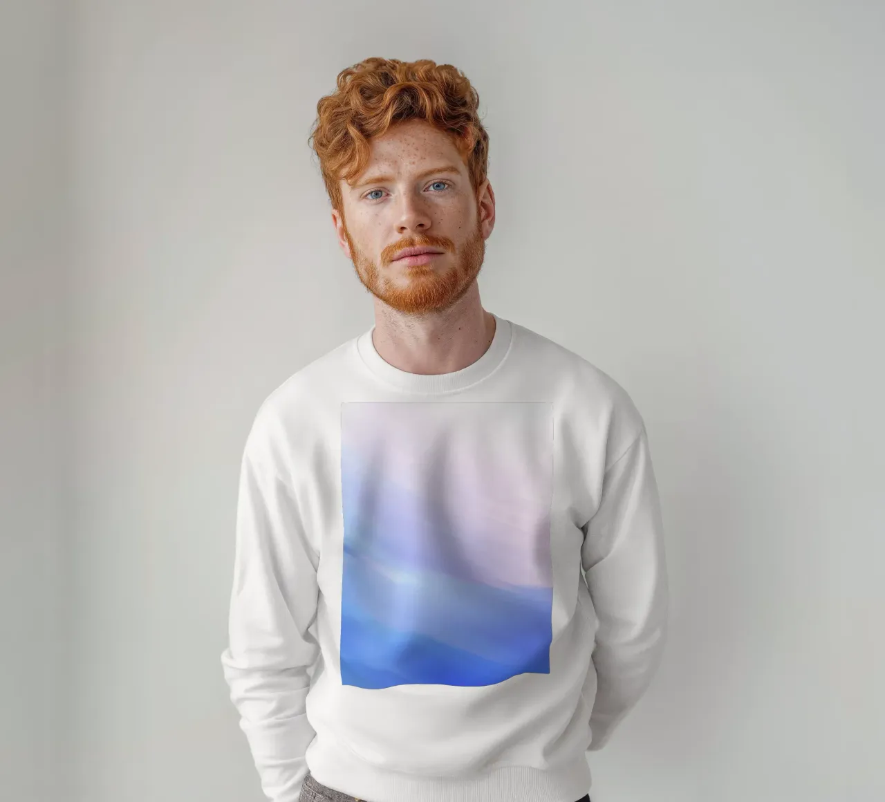 Abstract swirl of blue and pink colors creating a dreamy art sweatshirt by DesignDoodle