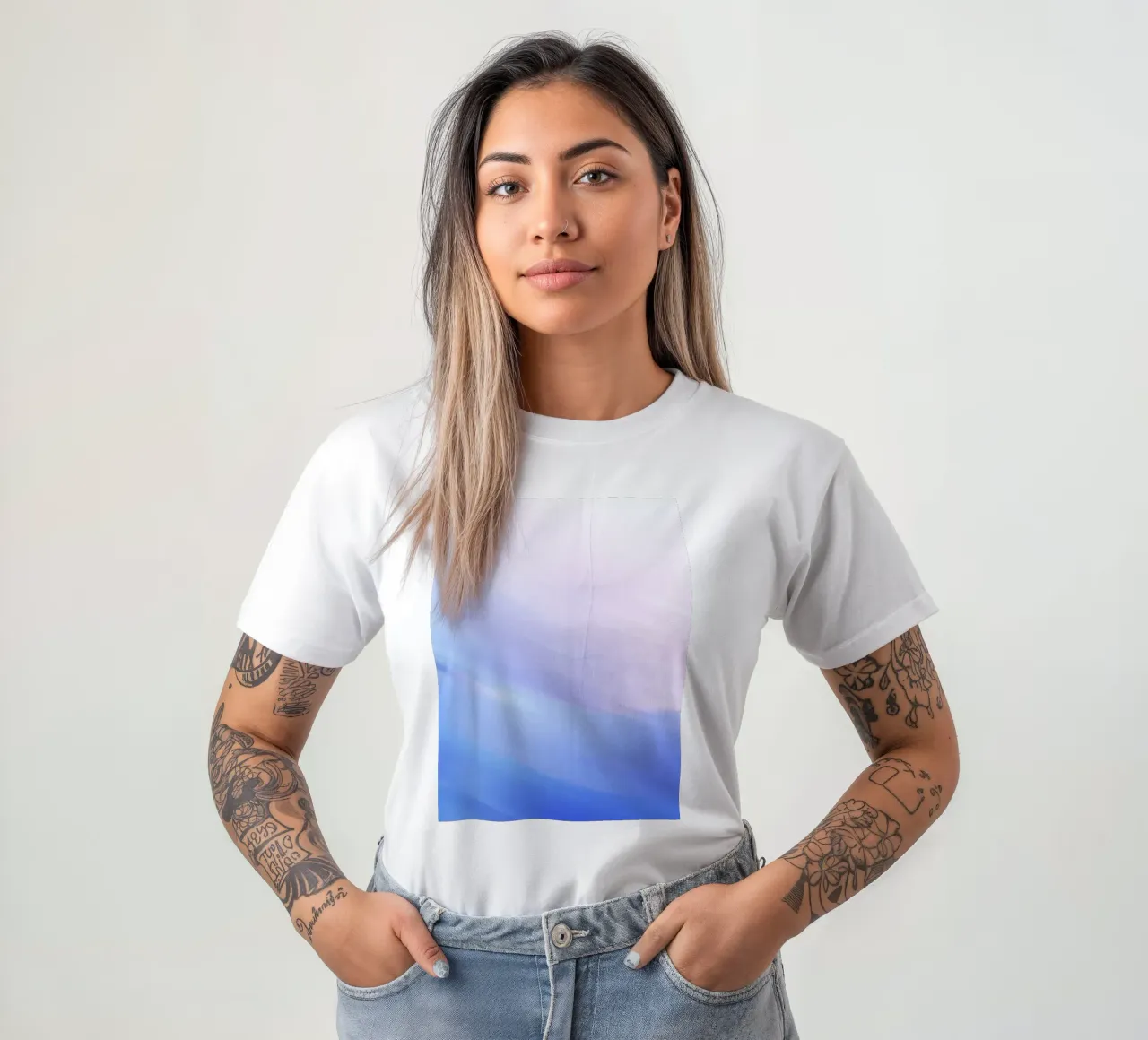 Abstract swirl of blue and pink colors creating a dreamy art t-shirt by DesignDoodle