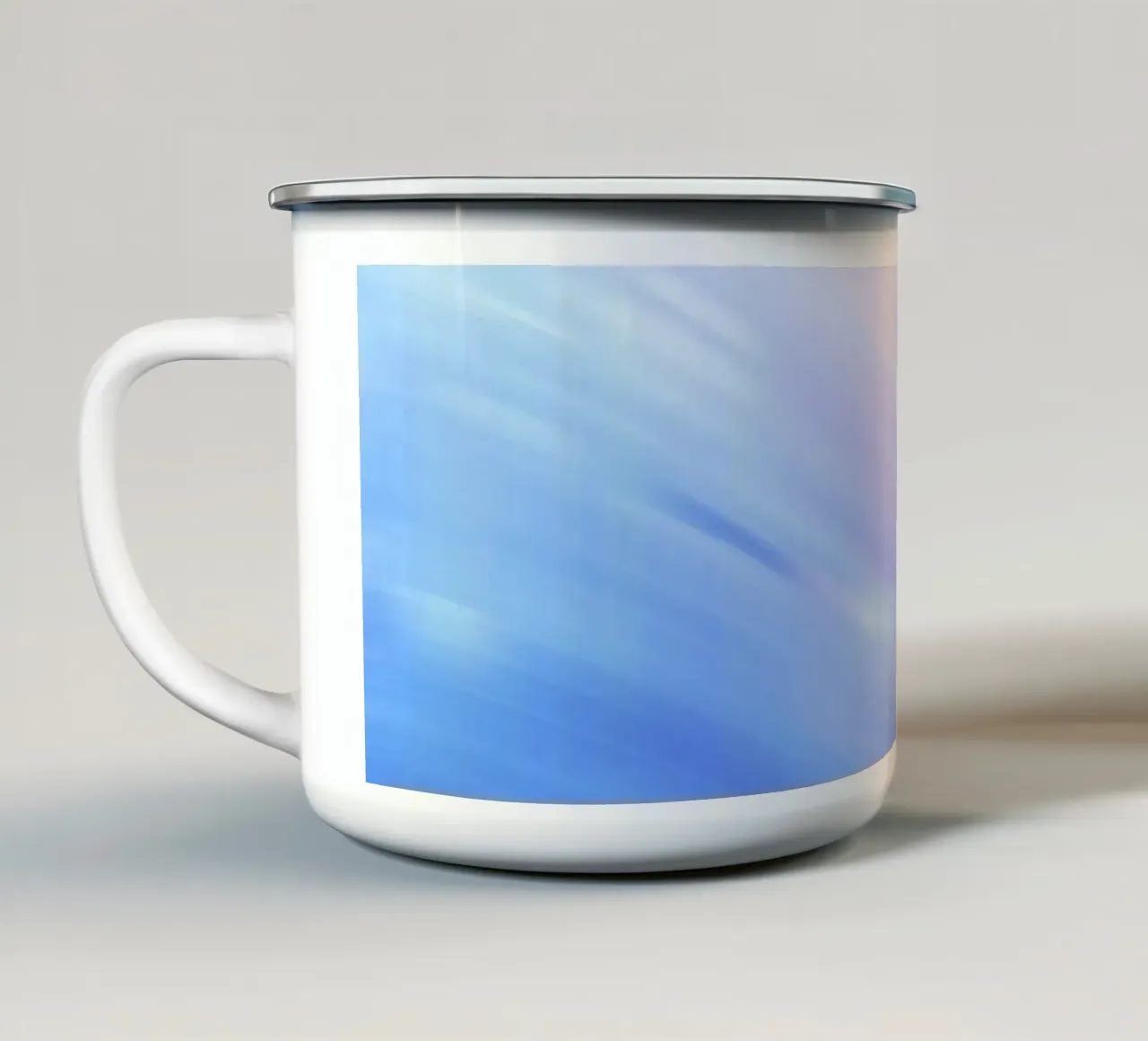 Abstract swirl of blue and pink colors creating a dreamy art enamel mug by DesignDoodle