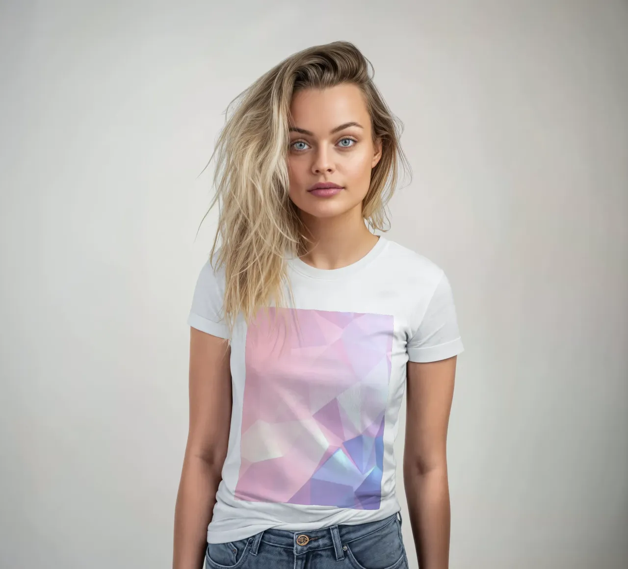 geometric pattern with soft pastels creating calming atmosph women's fitted t-shirt by DesignDoodle