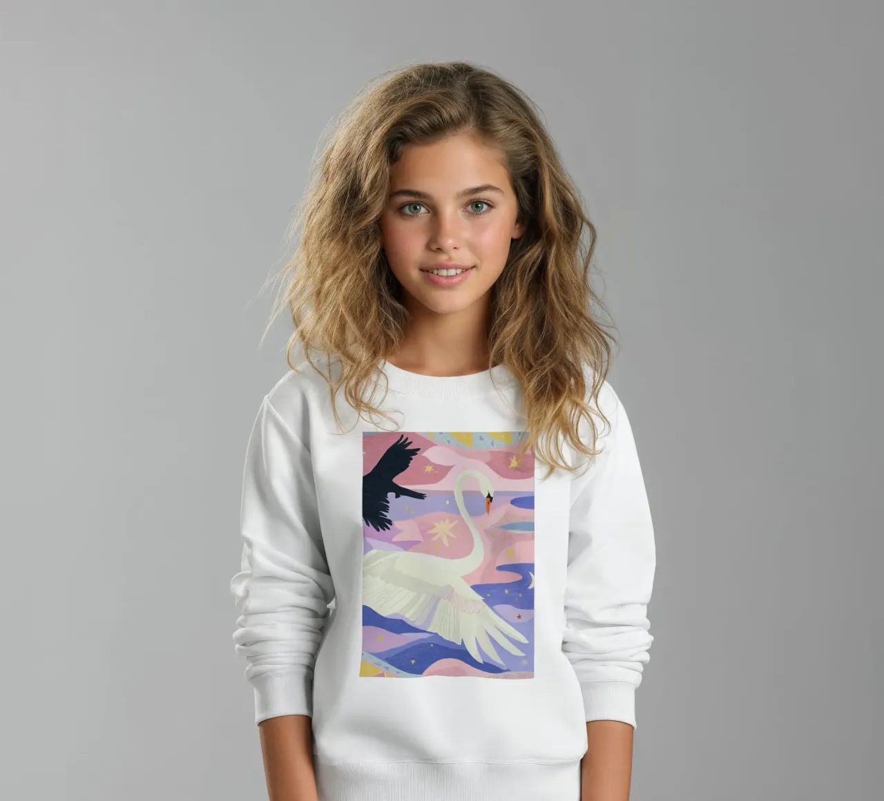 Stampa cigno colorato, poster cigno Boho felpa bambino da Boheme