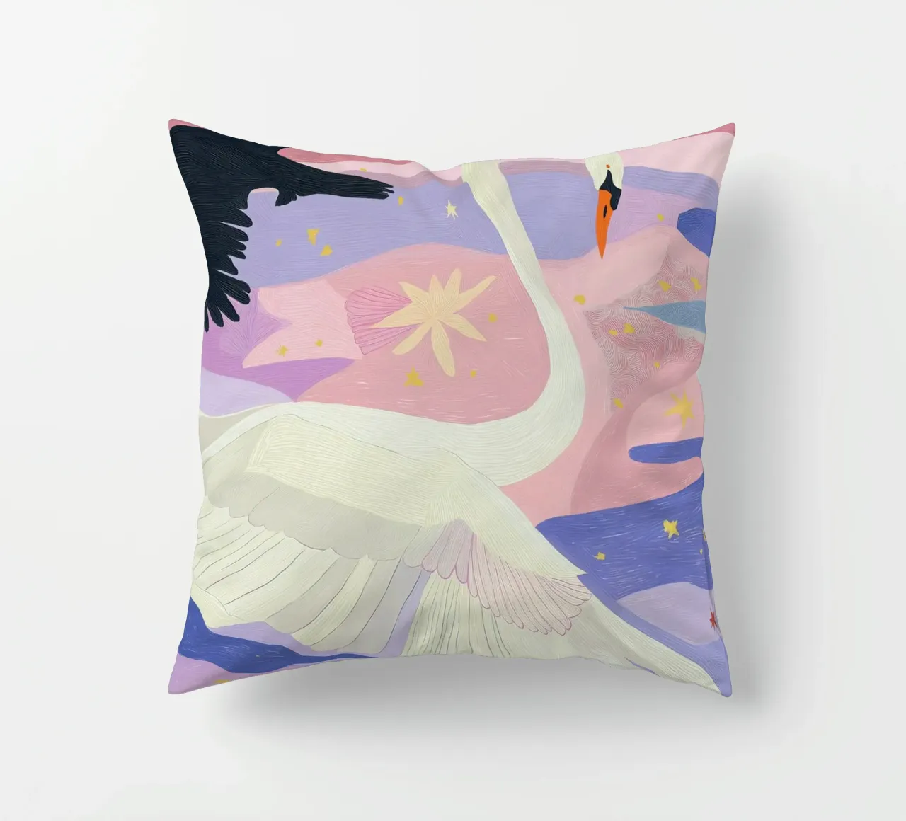 Colourful Swan Print, Boho Swan Poster decorative cushion by Boheme