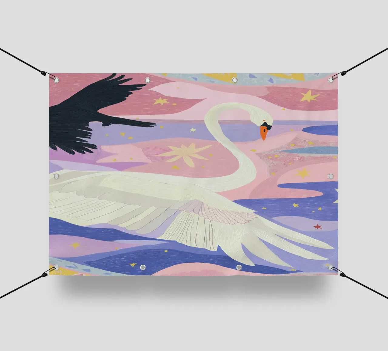 Stampa cigno colorato, poster cigno Boho telo in pvc da Boheme