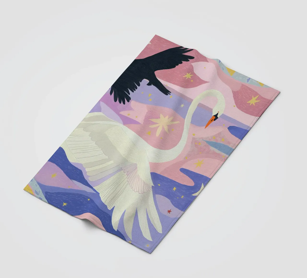 Colourful Swan Print, Boho Swan Poster fleece blanket by Boheme
