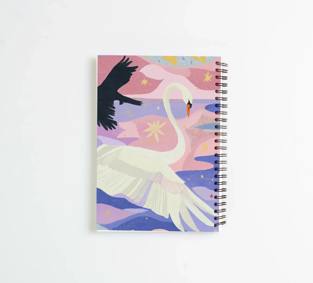 Colourful Swan Print, Boho Swan Poster spiral notebook by Boheme