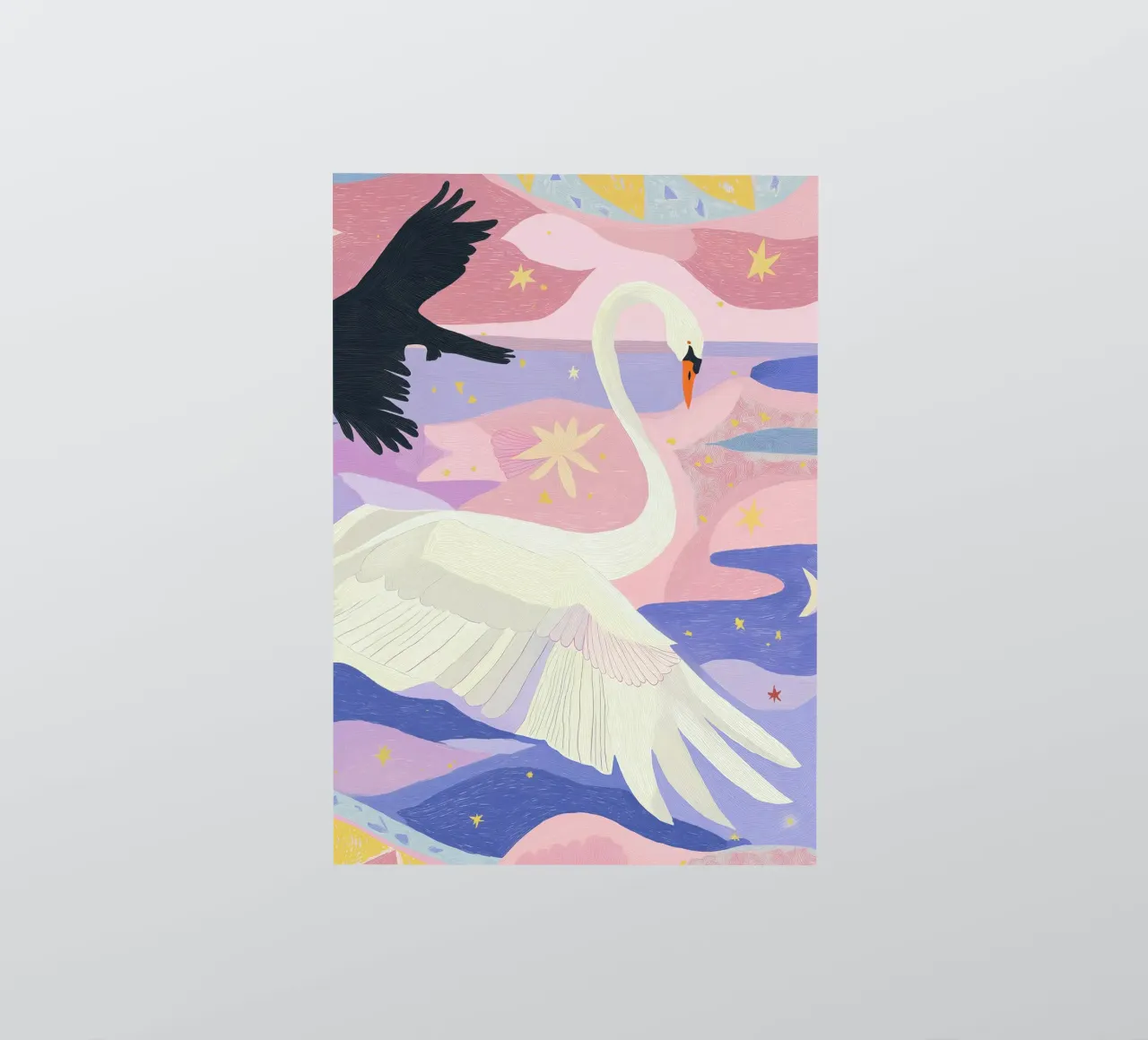 Impresión de cisnes de colores, póster boho de cisnes pegatina de Boheme