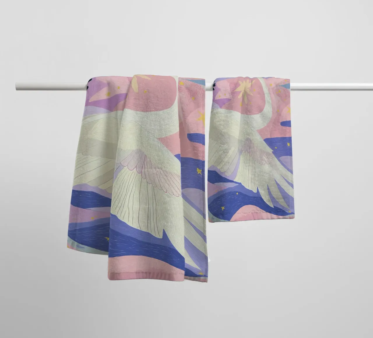 Colourful Swan Print, Boho Swan Poster towel by Boheme