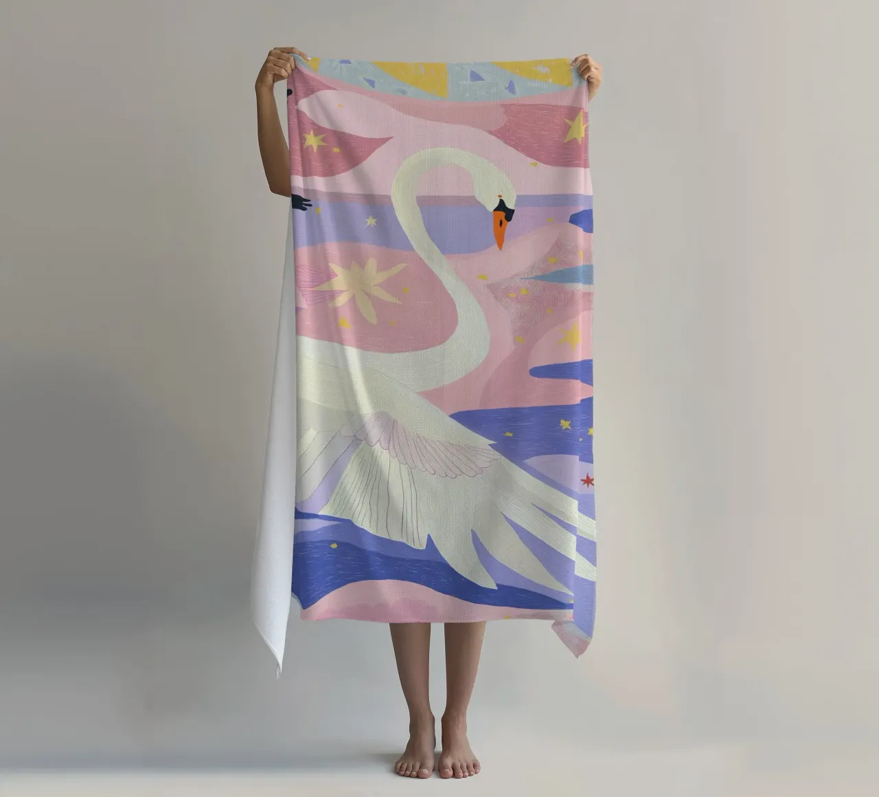 Stampa cigno colorato, poster cigno Boho telo mare da Boheme