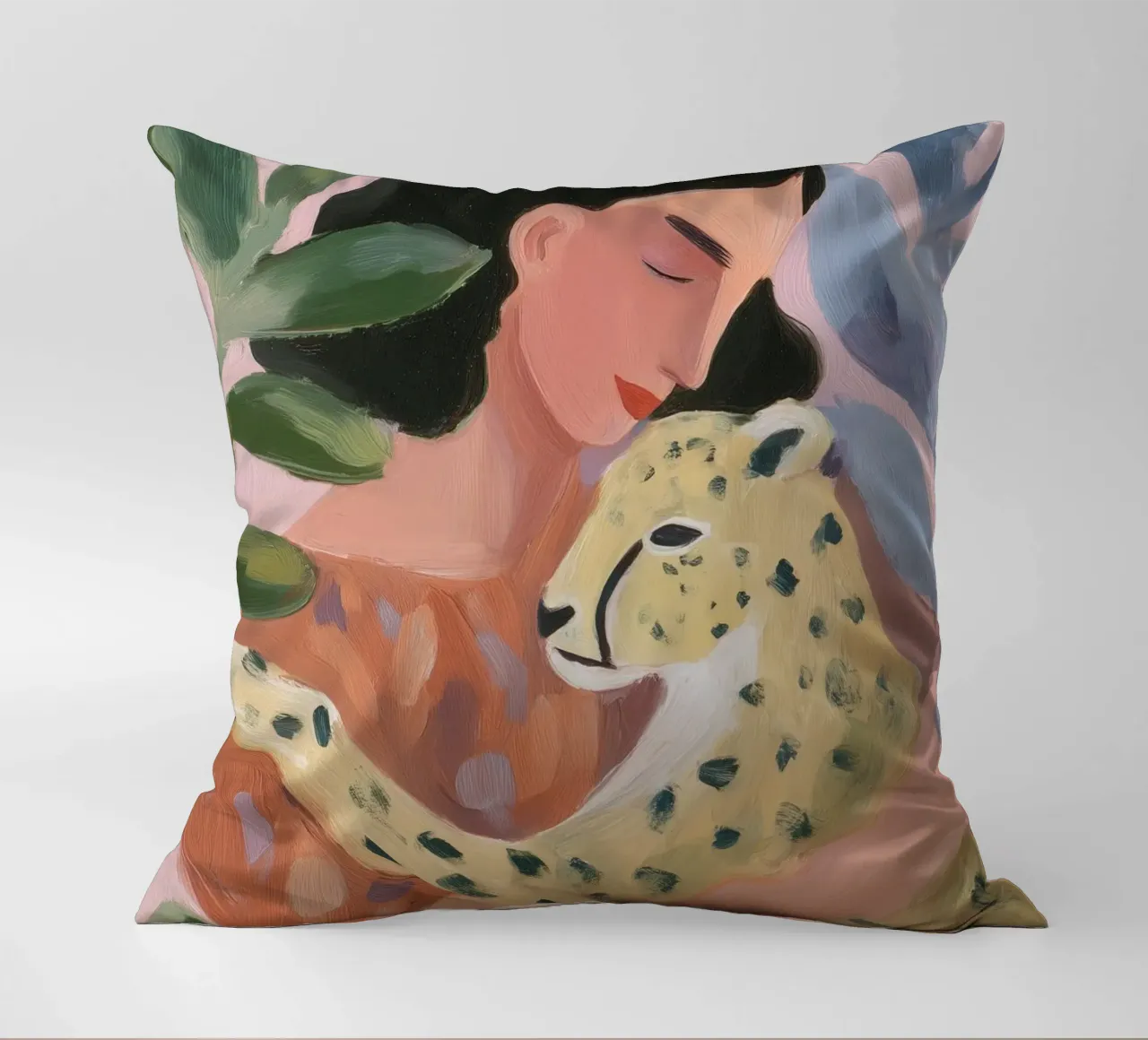Boho Cheetah Print, Botanical Print decorative cushion by Boheme