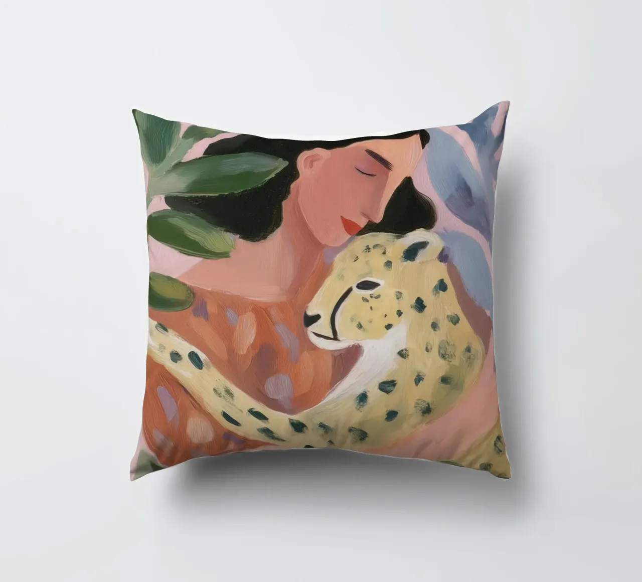 Boho Cheetah Print, Botanical Print decorative cushion by Boheme
