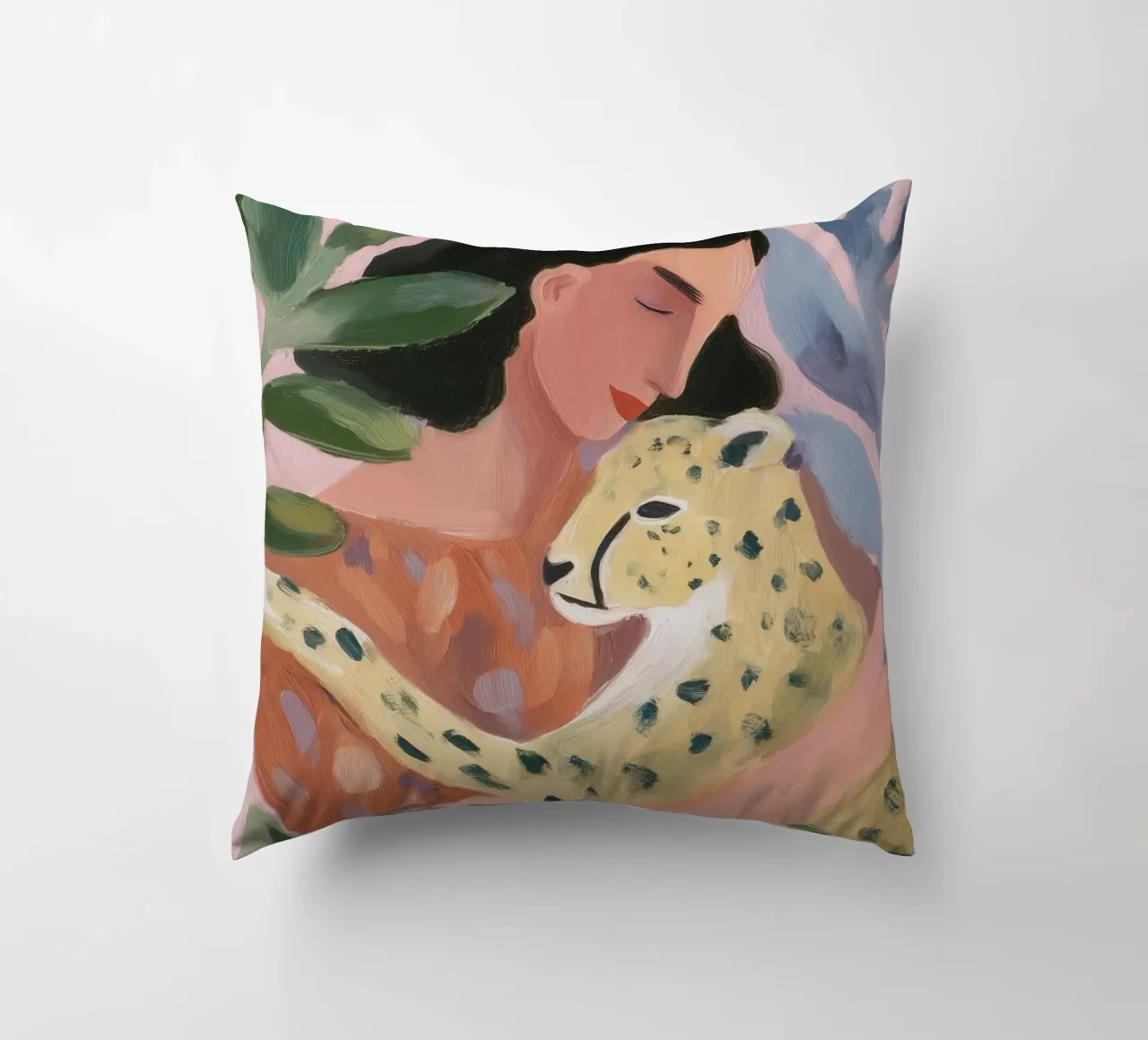 Boho Cheetah Print, Botanical Print decorative cushion by Boheme